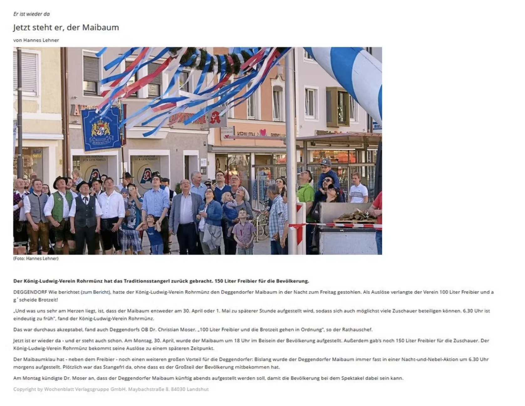 Jetzt steht er, der Maibaum